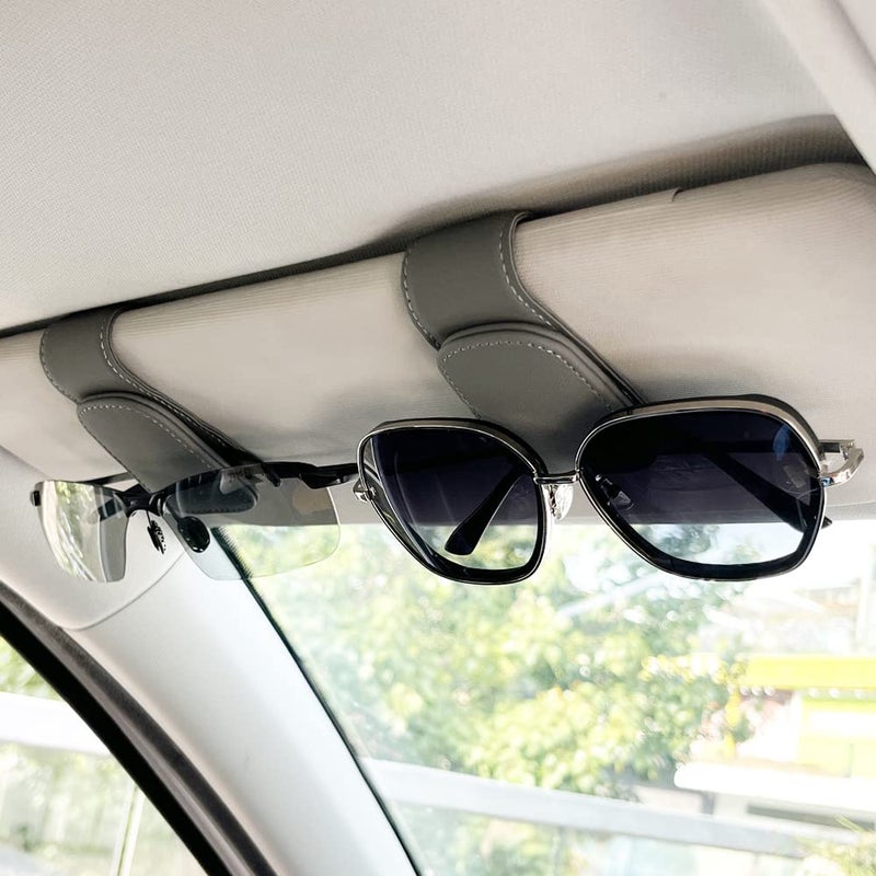 CMWWYFC 2Pcs Sunglass Holder for Car  Magnetic Leather Eyeglass Hanger Clip for Car Sun Visor  Sunglasses Holder and Ticket Card Clip for Car Visor Accessories (Gray) - Image 3